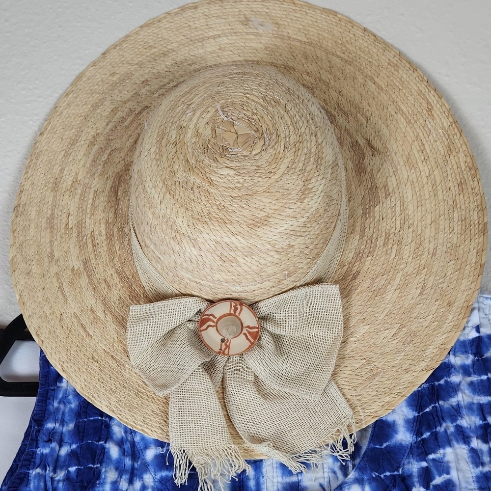 Handmade Tan Straw Southwestern Sun Hat Made In Mexico
